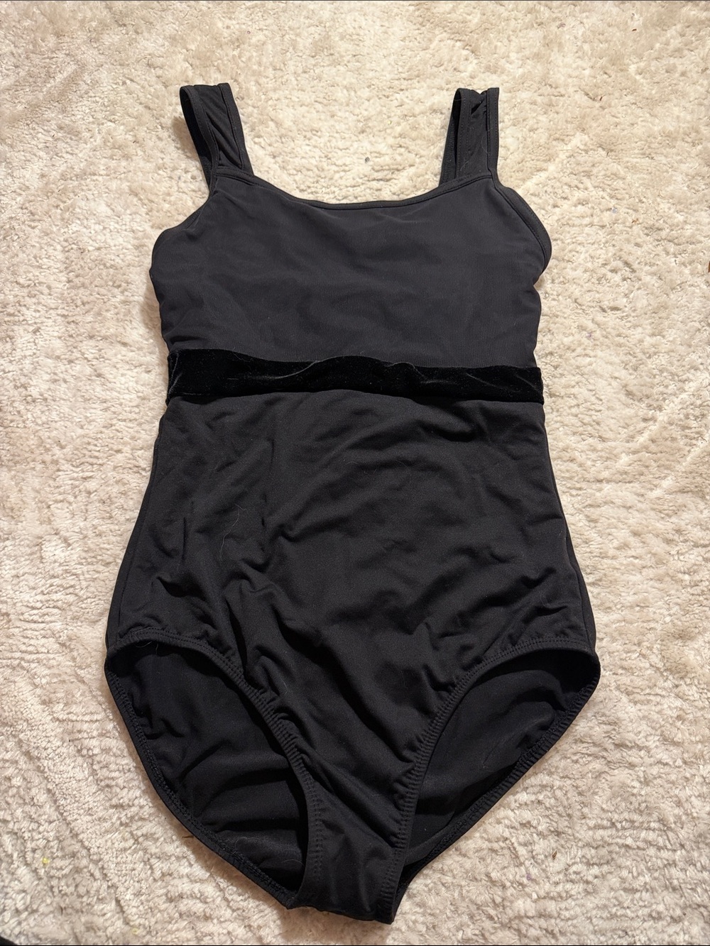 Black sancha  size 4 leotard with velvet line and thick straps and flower design